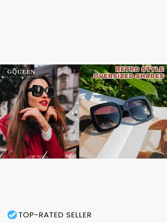 Oversized Square Frame Sunglasses Retro Vintage Trendy Shades UV400 Protection